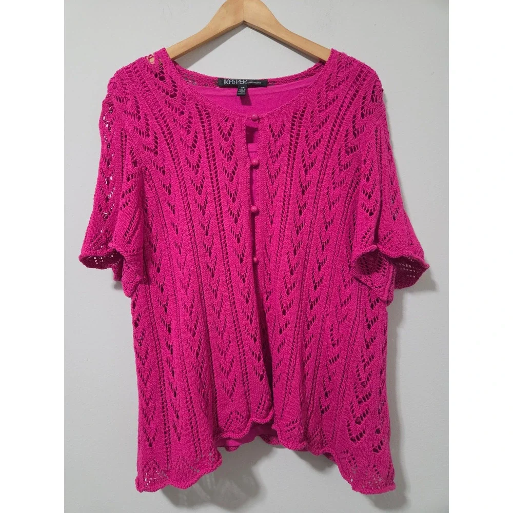 Kasper Sportswear Womens 2X‎ Fuchsia Pink Pointelle Knit Cardigan and Tank Set